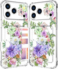 Compatible with iPhone 17 Pro Case Card Holder for Women Cute Design,Wallet Phone Cases Transparent Cool Kawaii Protective (Clear Impressive Flowers)