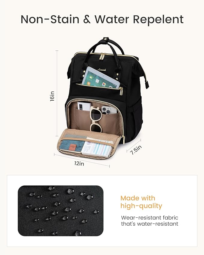 LOVEVOOK Laptop Backpack for Women with Giant Tumbler Holder Pocket,15.6 inch Waterproof Travel Backpack Purse Computer Laptop Bag,Professional Work College Nurse Teacher Backpack Daypack,Dark Grey