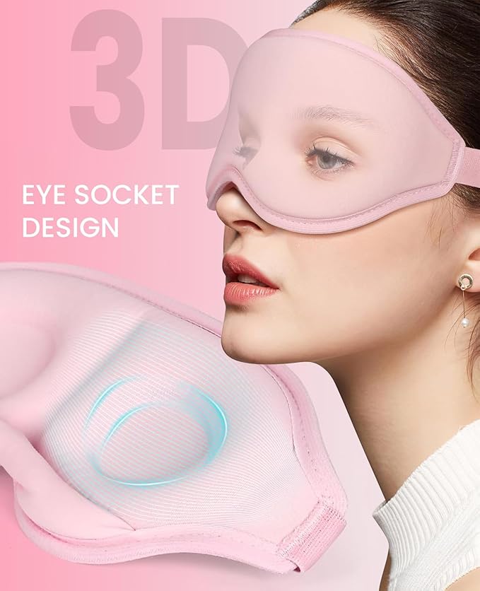 Sleep Mask for Side Sleeper Women Men, Light Blocking Eye Mask for Sleeping, 3D Contoured Cup Sleeping Mask for Zero Eye Pressure, with Adjustable Elastic Strap for Sleep Travel, Cyan