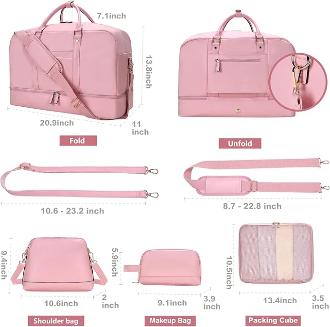 Large 4-in-1 Leather Duffle Bag for Travel Weekender Overnight Hospital Gym Bag for Men & Women, Carry On Airline Approved Personal Item Duffel Garment Bag Luggage with Shoe Compartment & Toiletry Bag