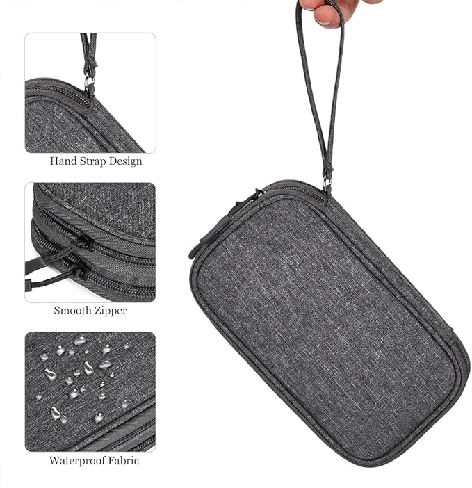 CAAORDKSO Electronics Organizer Case, Cable Organizer Bag Waterproof Electronic Accessories Carry Case with Handle for Cable, Cord, USB, Charger, Phone, Power Bank, Earphone (Dark Gray, Medium)