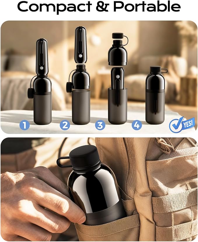 ESSAGER Portable Bidet for Travel, Foldable & Rechargeable Handheld Sprayer–Waterproof with 2 Pressure Modes, 350ml Expandable Bottle for Women, Men, Baby, Postpartum & Personal Hygiene(Black)