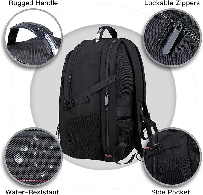 ANTERK Extra Large Travel Laptop Backpack, 17.3 Inch Carry on Backpack for Men Women, Big Anti Theft Water Resistant College Bussiness TSA Airline Approved Work Computer Backpack, Black