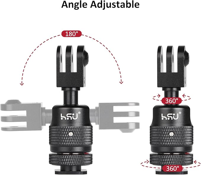 HSU Cold Shoe Mount Adapter, Aluminum 1/4”-20 Screw Hole 360° Rotation Camera Tripod Mount for GoPro Hero 13/12/11/10/9/8/7/DJI Osmo Action, Applicable for Tripod Selfie Stick and DSLR Camera Flash
