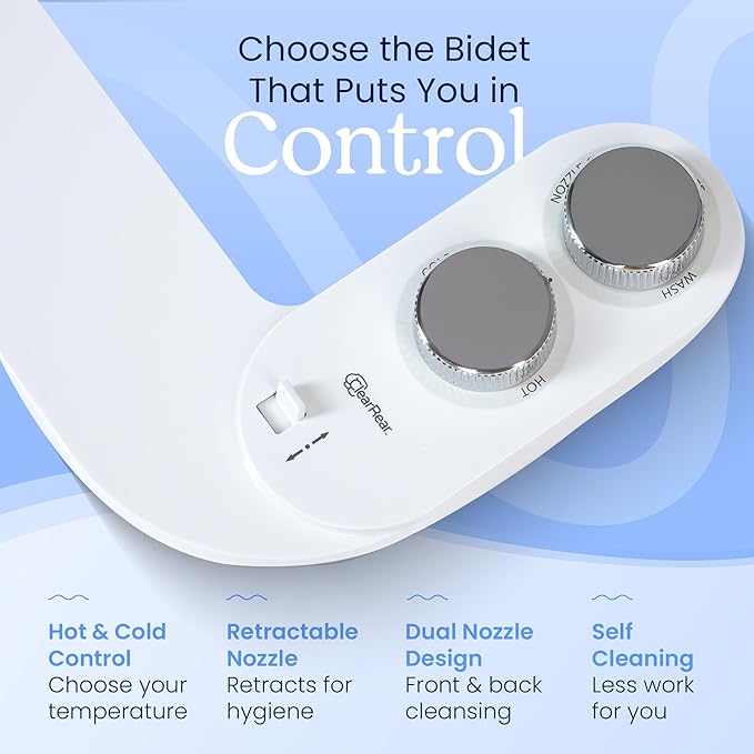 CLEAR REAR Bidet Attachment for Toilet Seat -Non-Electric with Self Cleaning Nozzles, Leak Proof Connectors, Adjustable Water Spray, Rear & Feminine Wash - Toilet Bidet Upgrades (Cold & Warm Water)