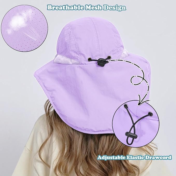 Outdoor Kids Sun Hat with Neck Flap UPF 50+ Quick Dry Beach Hats for Baby Boys Girls Age 2-12 Years Adjustable