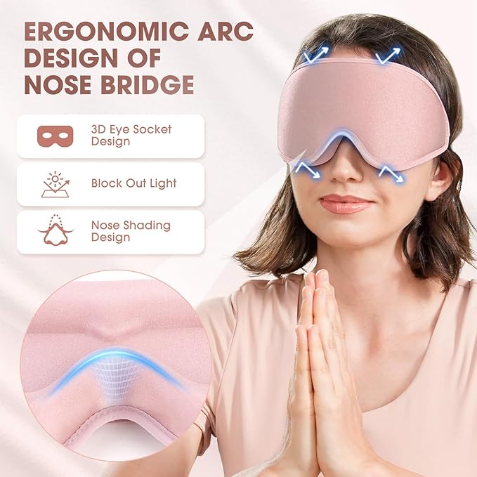 Sleep Mask | 99% Fully Block Out Light Eye Sleep Mask | Long Lash Extension | 3D Deep Contoured Eyes Cover Zero Pressure | Adjustable Straps | Sleep Travel Home Nap Rest Women Men (Pink)