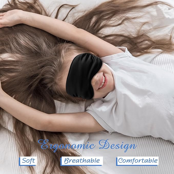 BBTO 4 Pcs Silk Sleep Eye Masks Smooth Soft Satin Eye Covers with Adjustable Strap Blindfold for Sleeping Blocking Out Lights Travel Relaxation (Black)