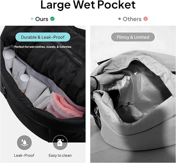 TOPEAST Weekender Bag for Women, Lightweight Puffer Travel Duffle Carry On Bag with Wet Pocket & 40oz Tumbler Pocket, Airline Approved Personal Item Overnight Bag, Black, Large