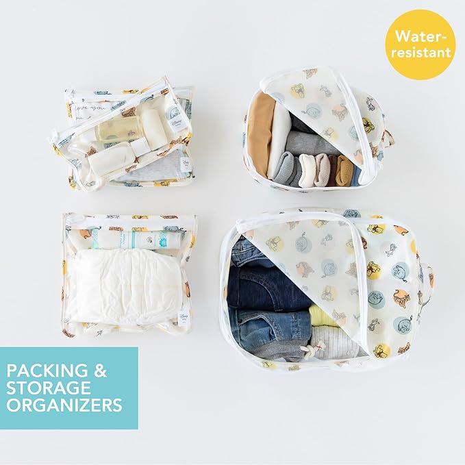 Bumkins Disney Packing Cubes and TSA Approved Pouches for Travel Bag, Organize Luggage with Compression Bags, Essential Traveling Accessories to Pack Clothes, Toiletries, Carryon, 5-pc Winnie the Pooh