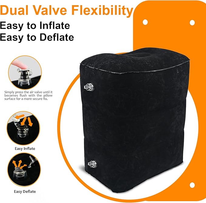 Inflatable Foot Rest Pillow for Airplane Travel - Adjustable Leg Rest for Long Flights, Baby/Toddler Airplane Seat Extender - Black