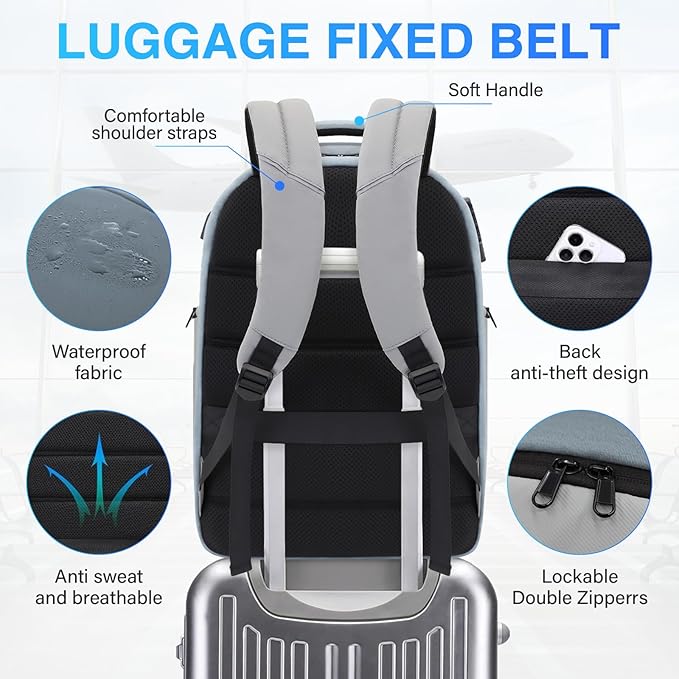 Laptop Backpack for Men,17.3 Inch Professional Backpack for Travel Carry on Flight Approved,Anti Theft Backpack with Lock and USB Charging Port(Grey)
