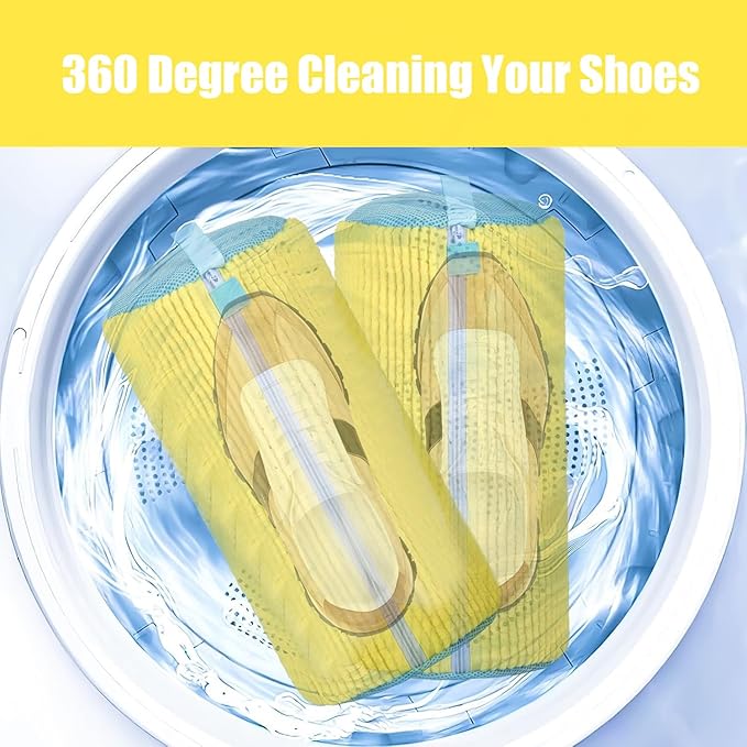 2 Pack Shoe Washing Machine Bag Shoe Washing Bag Shoe Mesh Laundry Bags Shoe Bags for Travel Reusable Shoe Cleaning Bag for All Shoe Sizes (Yellow)