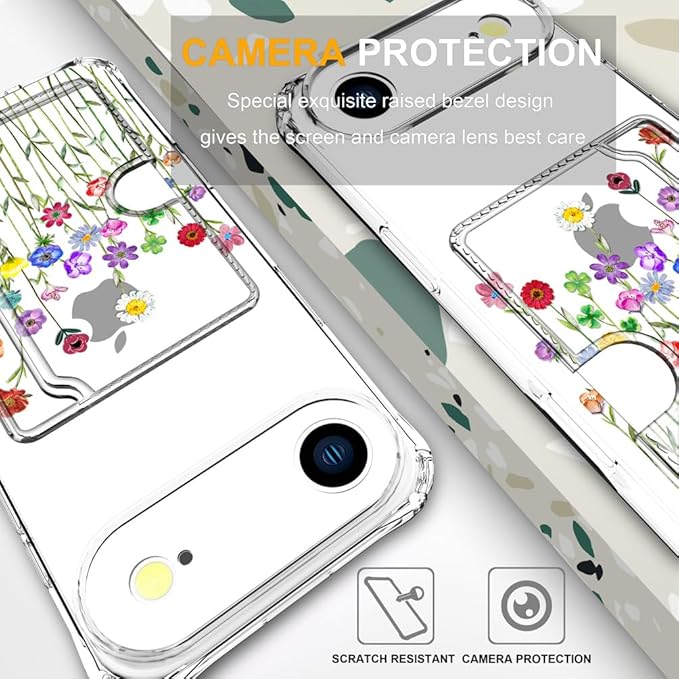 Compatible with iPhone 17 Air Case Card Holder for Women Cute Design,Wallet Phone Cases Transparent Cool Kawaii Protective (Clear Flower Floral Bouquet)