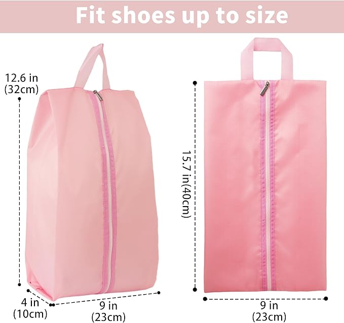 6pcs Portable Shoe Organizer, Travel Pouches with Zipper, Golf Shoe Bags, Clothes Bags, Soccer Cleats Bag Shoe Pouch for Gym, Waterproof, Odor-Resistant (Pink)