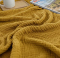 KyraHome 100% Organic Cotton Throw Blanket for Adult, Couch, 60"x80" Plant-Dyed Large Muslin Blankets, Picnic, Pre-Washed Breathable Gauze Summer Throw Blankets, All Season (Mustard Yellow)