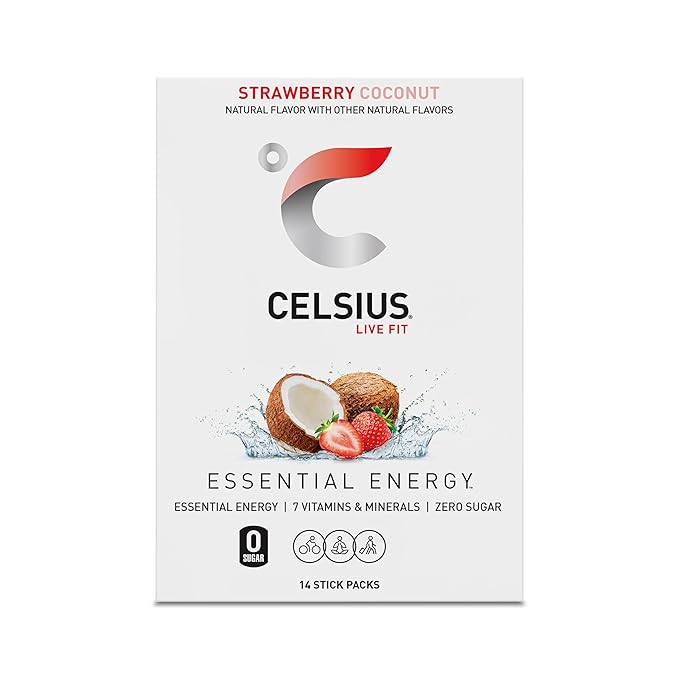 CELSIUS On The Go Strawberry Coconut, Sugar Free Energy Drink Mix (14 Sticks per Pack)