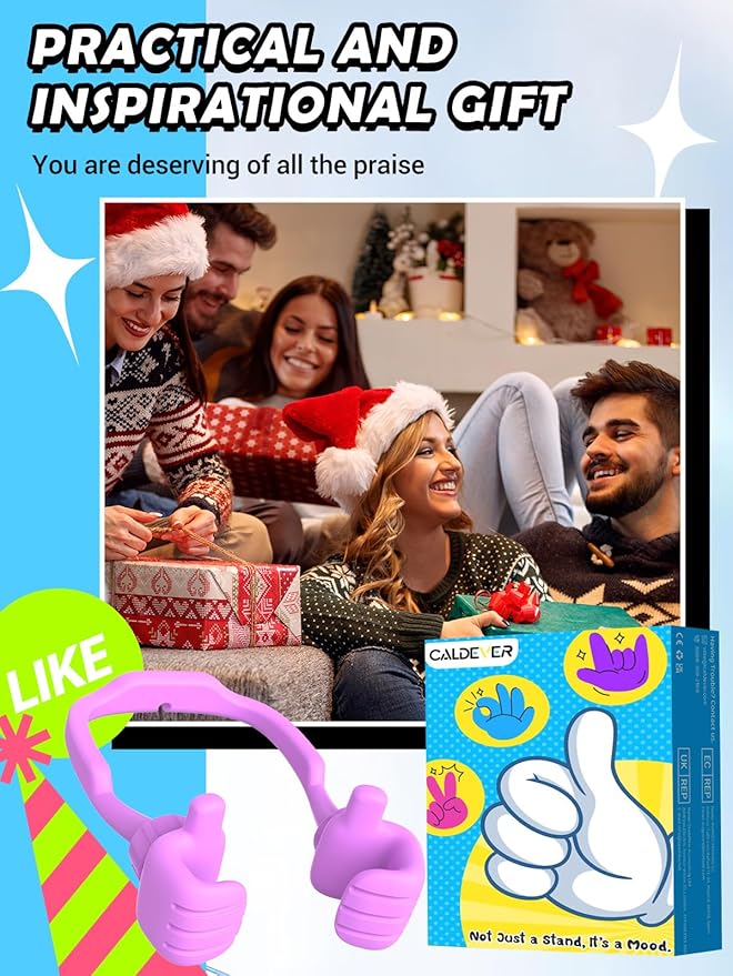 Easter Basket Stuffers for Teen Girls Boys Kids Cell Phone Stand - 2 Pack Thumbs Up Lazy Phone Holder for Desk Birthday Easter Gifts for Adults Women Men(Bright Purple & Hot Pink, 2)