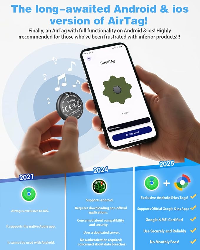 Air Tags for Android,Air Tags-4 Pack Android,Air Tracker Tags with 4 Case,2 Year Battery Life,Google & Apple Find Trackers for Google'S Find Hub App & Apple Find My,IP65 Waterproof Luggage Tracker