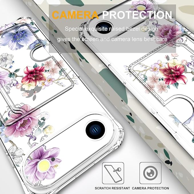 Compatible with iPhone 17 Air Case Card Holder for Women Cute Design,Wallet Phone Cases Transparent Cool Kawaii Protective (Clear Wonderful Large Flowers)