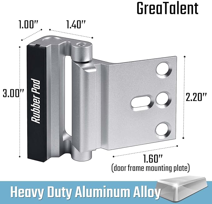 GreaTalent 5PACK Home Security Door Reinforcement Lock Childproof, Add High Security to Home Prevent Unauthorized Entry, Aluminum Construction Finish, Frame Lock, Silver