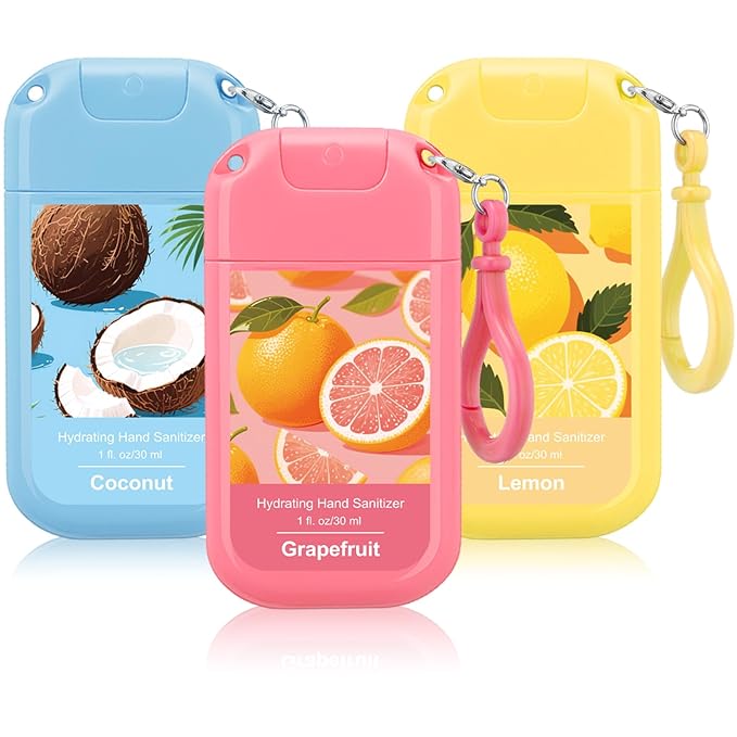 Set of 3 Power Mist Hydrating Hand Sanitizer Spray Bulk Travel Size Refreshing Hand Sanitizer 0.67 Fl. oz Compact Card Spray Bottle Eucalyptus Sandalwood Aloe Scent for Men Gift Car Compartment