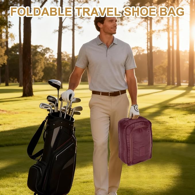 Foldable Travel Shoe Bag, Waterproof Shoe Pouches Organizer with Handle Travel Packing Cubes -Fitting for Storing (Sneakers/Sandals/Fitness Shoes) 2 Pcs & Dark Red