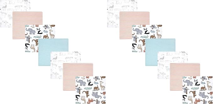 Hudson Baby Unisex Baby Cotton Flannel Receiving Blankets Bundle, Zoo Animals, One Size (Pack of 2)
