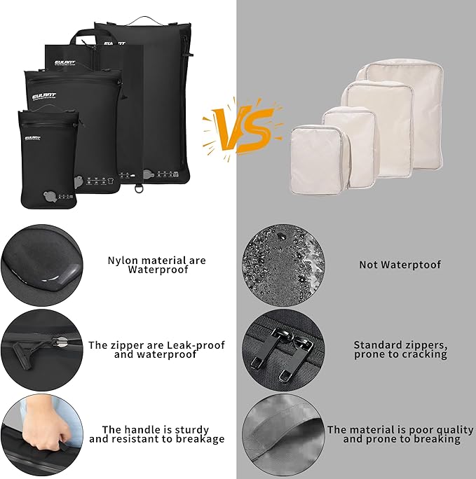 Eulant 5 Set Vacuum Packing Bags for Travel With Pump,Professional IPX8 Zip Packing Organizer for Suitcases Backpack,Space Saver Bags Packing Organizers for Clothing Packing(5 Set,Black)