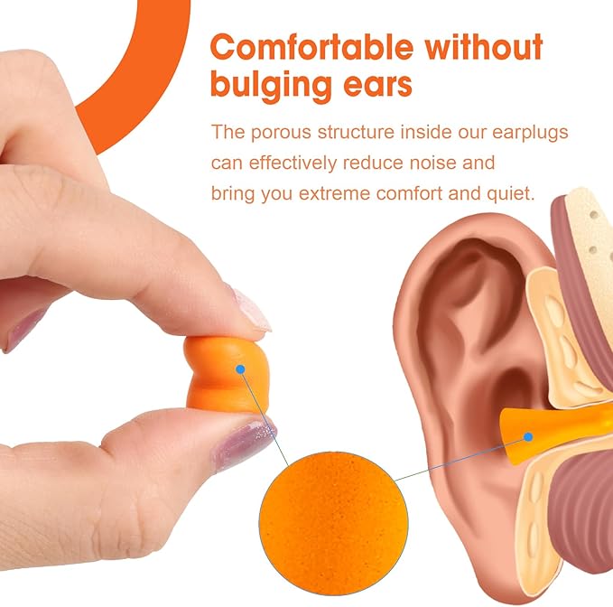 AZEN 100 Pairs Ear Plugs Bulk, NRR 32dB Soft Foam Ear Plugs for Sleeping Noise Cancelling, Earplugs for Concerts Shooting Swimming Noise Reduction (Orange)