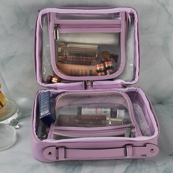 SANHECUN traveling toiletry case clear cosmetics case makeup bag (Purple, Small)