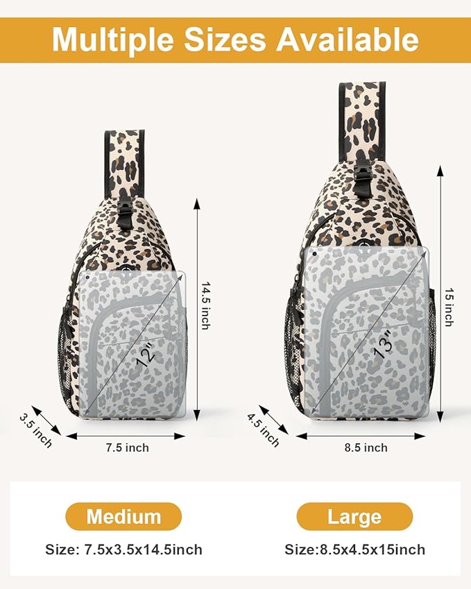 Pritent Crossbody Bags for Women Man Waterproof Sling Bag Backpack Trendy Casual Cross Body Bag with Convertible Shoulder Strap Chest Bag for Camping Hiking Travel Essentials (Leopard, Medium)
