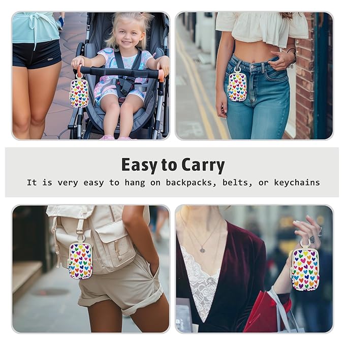 Love Heart Hand Sanitizer Spray Case, Hand Sanitizer Holder Zippered Pouch, Cute Fashion Accessory with Snap Hook for Glow Mist and Power Mist 1FL OZ