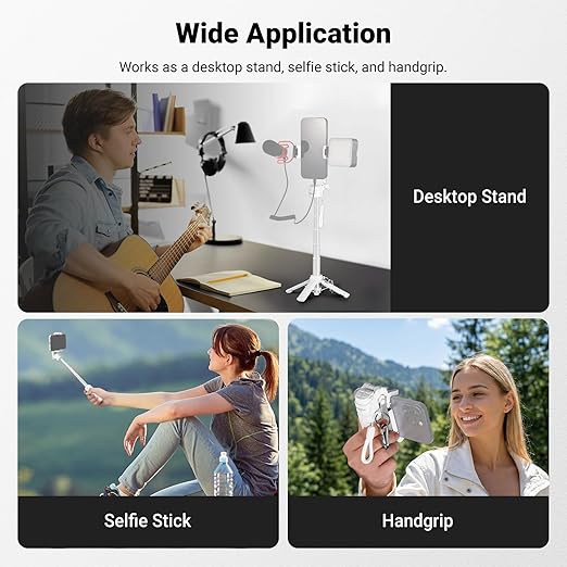 NEEWER Mini Tripod for Phone, Lightweight Foldable Small Selfie Stick Cell Phone Clamp Desk Stand with Remote & Cold Shoe Mounts Compatible with iPhone Android Samsung for Video Recording, PA986 White