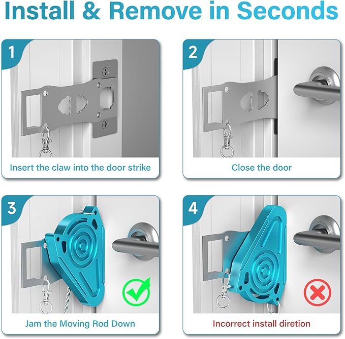 Metal Portable Door Lock for Travel Hotel Room Safety - Hotel Door Locks for Travelers Security, Extra Door Lock from Inside, Apartment Room Security Latches & Bolts Travel Essentials,Blue