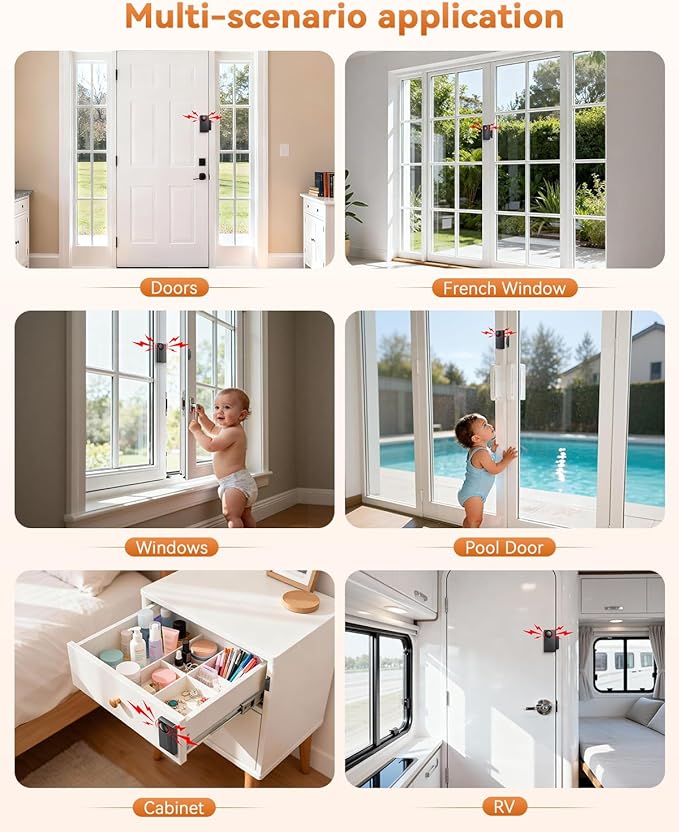 WSDCAM 110dB Door Alarm with Remote, Wireless Anti-Theft When Opened, Door Bells Chimes, Magnetic Security Alarms for Door, Window, Cabinet, Pool Safety for Kids, Alzheimer's Care Black
