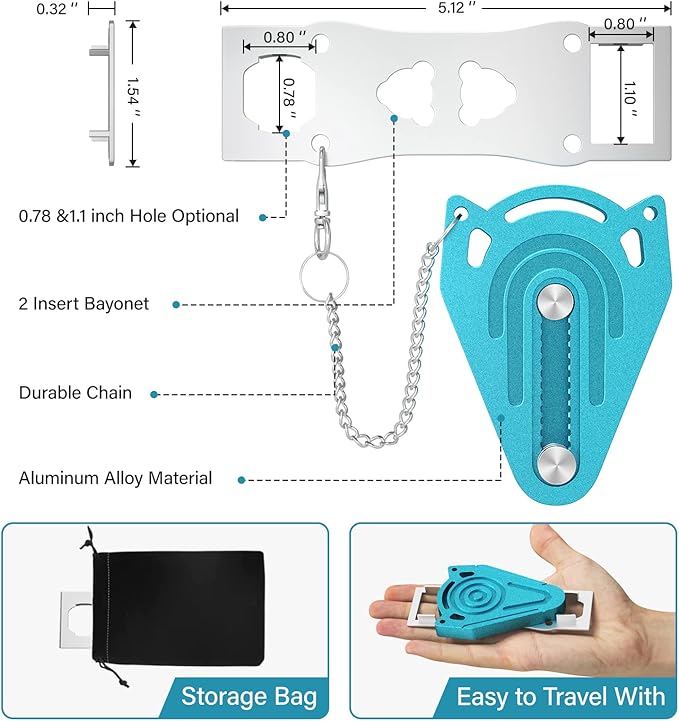 Metal Portable Door Lock for Travel Hotel Room Safety - Hotel Door Locks for Travelers Security, Extra Door Lock from Inside, Apartment Room Security Latches & Bolts Travel Essentials,Blue
