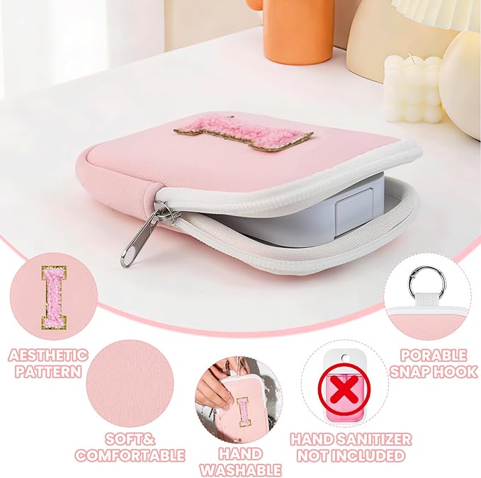 Shenier Alphabet Zippered Case with Keychain, Cute Design, Compatible with Touchland Power Mist Gentle/Glow Mist Hand Sanitizer Spray, Pink-I