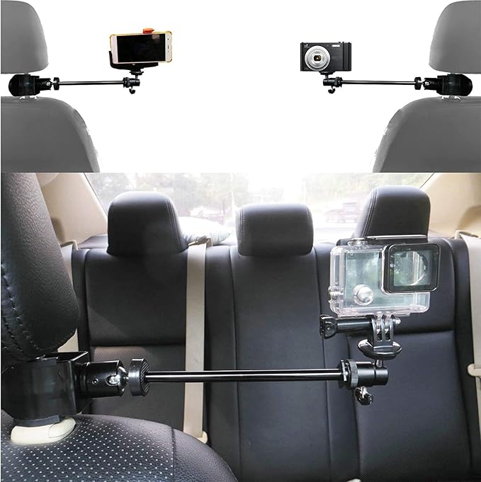 Pmsanzay 3in1 Adjustable Heavy Duty Universal Action Camera Desk Pole Clamp Holder Mounts Kit for Waterproof Camera/Digital Camera/Smartphone - Perfect car Shooting vlogging Video Recording