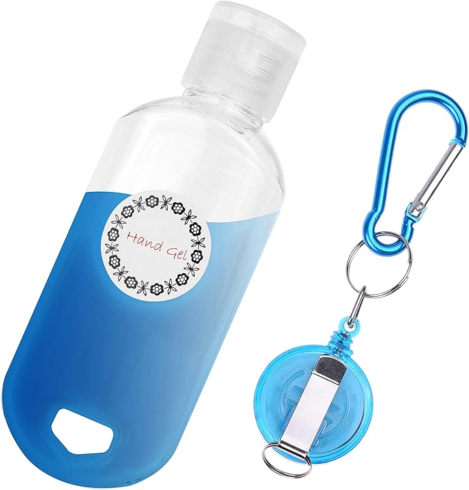 Kare & Kind Clear Portable Travel Bottles - 4x Empty Containers, 4x Carabiner/Retractable Lanyard, 1x Sticker Label Sheets - up to 50 ML -For Hand Sanitizers, Rubbing Alcohol, Liquids, Toiletries