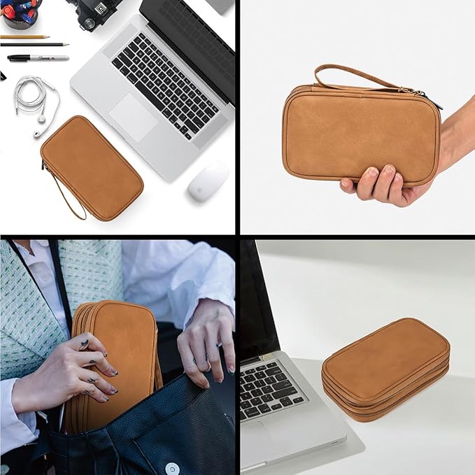 CAAORDKSO Travel Cable Organizer Pouch Electronic Accessories Carry Case Water Resistant Accessories Organizer Pouch Bag for Cable, Cord, Charger, USB, Phone, Power Bank, Earphone (Brown, Medium)