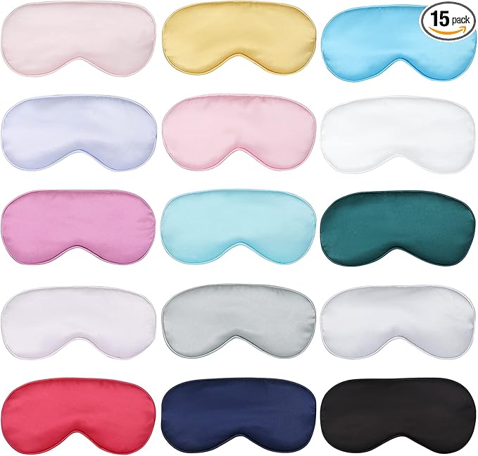 15pcs Sleep Mask for Sleeping-Adjustable Elastic Band Blackout Eye Mask, Soft and Comfortable Eye Sleep Mask, Suitable for Bed, Plane, Long-Distance Ride, Office (Multicolor)