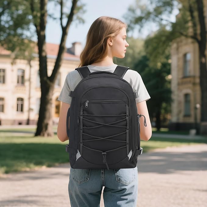 Carry on Travel Backpack, Flight Approved Personal Item Bag for Men Women, Door Lock, USB A/C Port, Shoe Bag, Fits 16" Laptop, Black