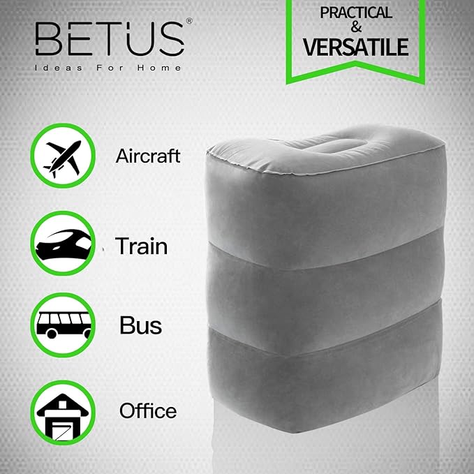 Betus Inflatable Travel Foot Rest Pillow - Ultra Comfortable and Compact - Toddle & Kids Leg Rest Stool for Long Flight/Trip by Airplane or Car