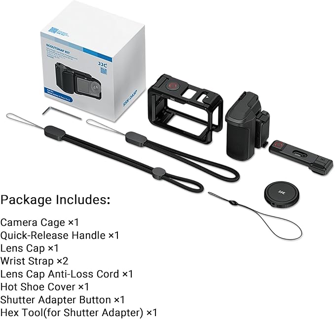 JJC Osmo Action 5 Pro Handle Grip Kit for DJI Osmo Action 5 4 3 Accessories, with Extra Battery Slot, Street Photography Magnetic Grip & Metal Cage with Shutter Button, Cold Shoe, Lens Cap, Lanyard