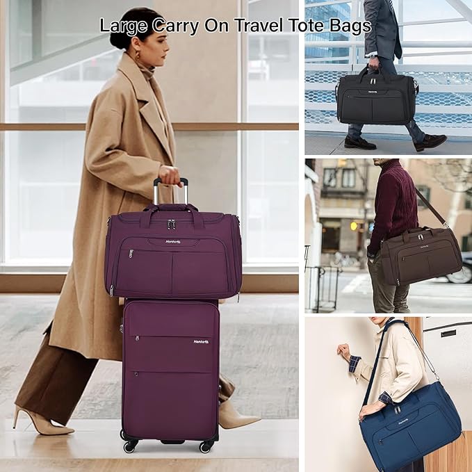 Hanke Carry On luggage Bags for Travel, Large Foldable Duffle Bag for Travel, Softside Lightweight Travel Bag Carry On Bags for Airplanes Women, Travel Tote Bags for Women Men.（Purple）