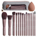 BS-MALL 14 Pcs Makeup Brushes Set with 1 Pcs Makeup Sponge – Essential Foundation Powder Concealers, Eye Shadows, Blush Makeup Brushes with Travel Makeup Case (Brown)
