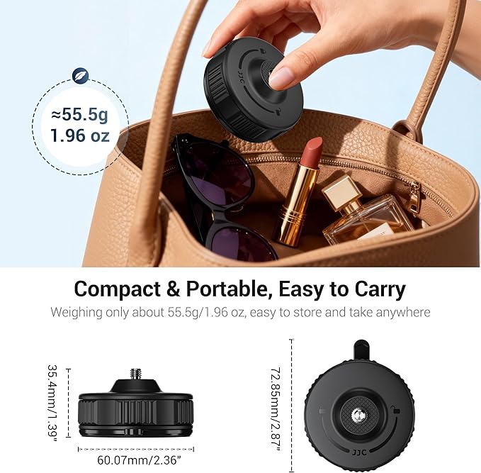 JJC Portable Camera Suction Cup Mount with 1/4" Male Screw, Twist-Lock Vacuum Suction Mount Compatible with DJI Pocket 4/3, Action 6, Gopro Hero 13/12, Insta360 X5 & Phones for Video Recording Filming
