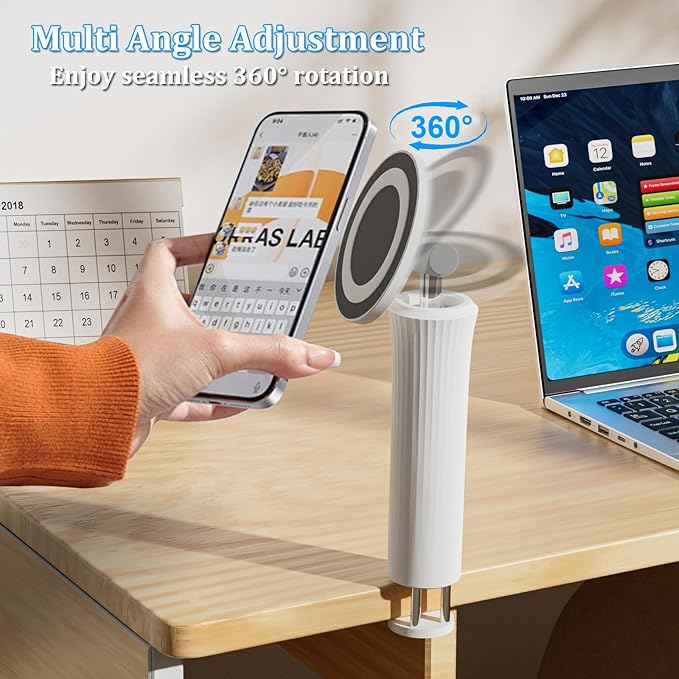 CLQ Magnetic Airplane Phone Holder Mount, for Magsafe Airplane Travel Essentials Accessories, 360° Rotating Adjustable Length Handsfree Phone Stand for iPhone/Pro/Max/Magsafe Case/Smartphones