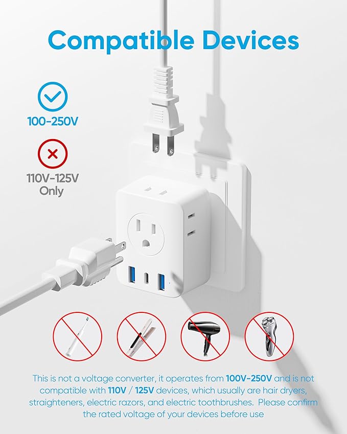 2 Pack European Travel Plug Adapter, Olcorife Foldable International Power Adapter with 4 Outlets 3 USB Ports, Type C Plug Adapter for US to Europe, Italy Spain Iceland France Germany